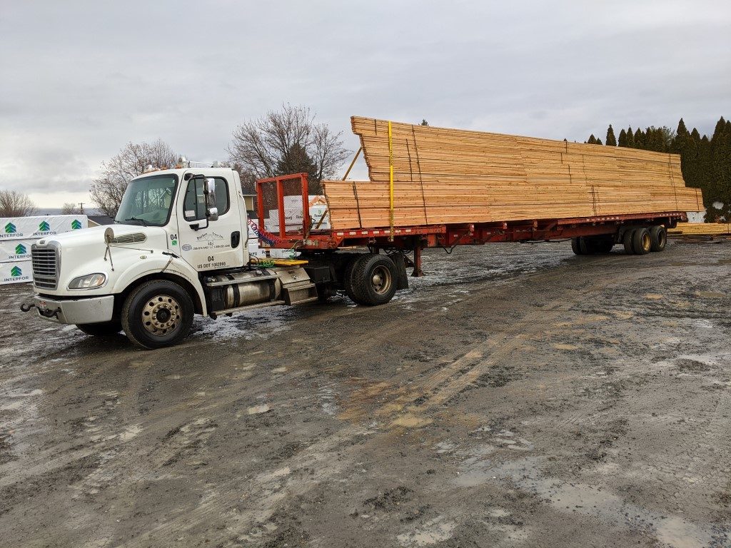 Finished trusses loaded for delivery from Barlow Truss in Lewiston, Idaho